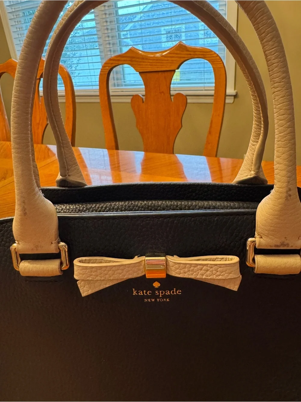 kate spade Black and Cream Bow-Accent Satchel